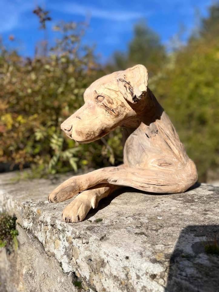 Le Chien sculpté en bois flotté de Bétina Broussaud