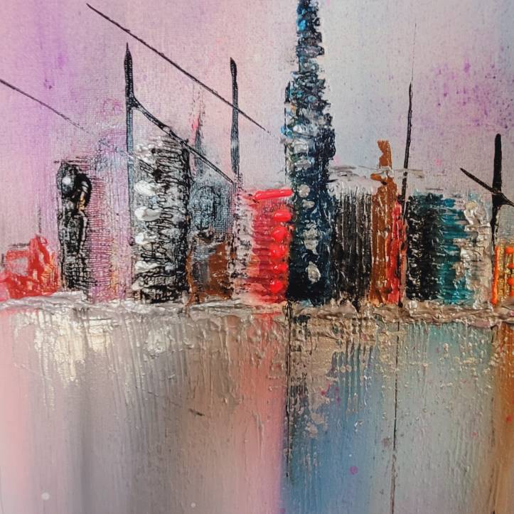 Mina « Écho Urbain » peinture pastel skyline | ArtNova.Gallery