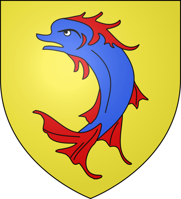 D'or au dauphin d'azur crêté, barbé, loré, peautré et oreillé de gueules