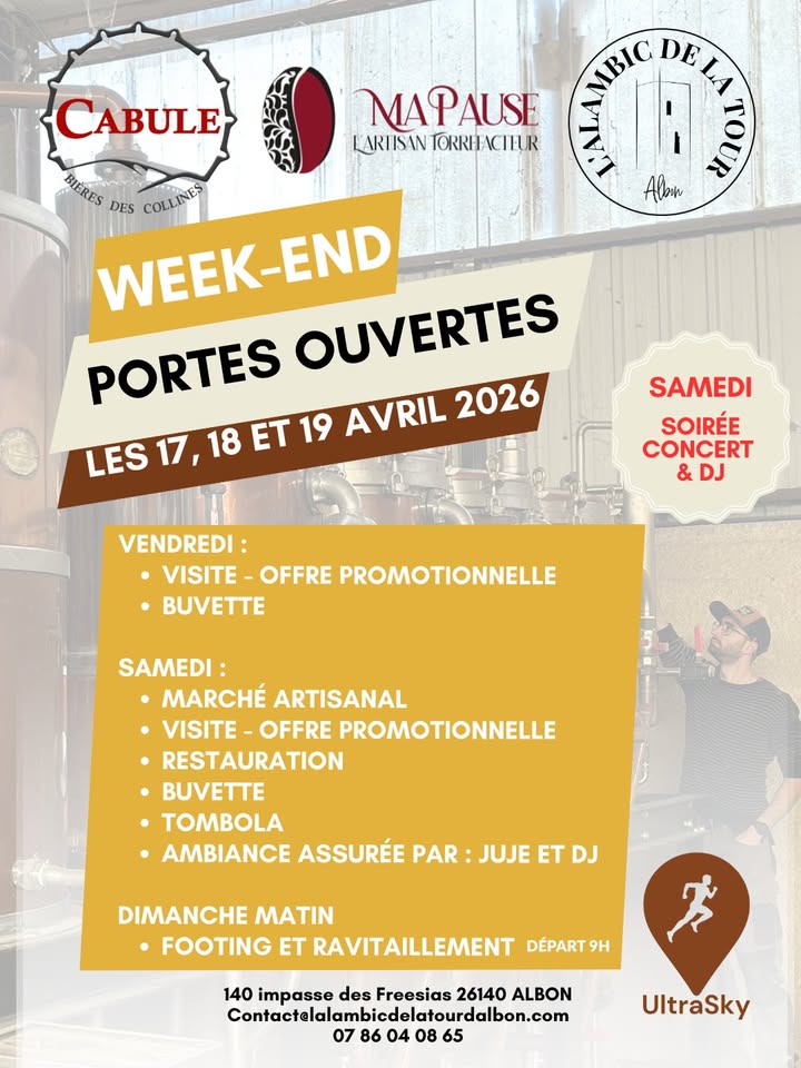 Portes Ouvertes à L'Alambic de la Tour d'Albon : 17-19 avril 2026