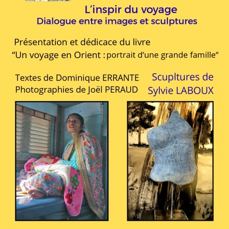 L'exposition L'Inspir du Voyage se tient du 4 au 6 avril 2026 dans l'église Saint-Jacques-Saint-Christophe de La Roche-sur-Grâne (Drôme, 26400), monument daté de 1549. Elle réunit trois artistes : Sylvie Laboux (sculptures en grès, série Les Mues de Gaïa), Joël Peraud (photographies des peuples de la Route de la Soie, corridor Chang'an-Tianshan classé UNESCO 2014, site n°1442) et Dominique Errante (poésie inspirée des spiritualités orientales). Vernissage le samedi 4 avril à 18h. Entrée libre, 10h-12h et 14h-18h30. Le livre Un voyage en Orient : portrait d'une grande famille y est présenté et dédicacé.